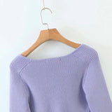 Women Sweater Knitwear Vintage Low-Neck Sweater Spring and Autumn Long Sleeve Short Top