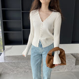 Women Cardigan Sweater Autumn Cardigan Coat V-neck Collarbone Knitted Sweater 8t8216