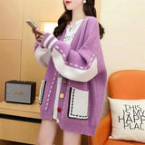 Women Knitwear Autumn and Winter V-neck Sweater Loose Knitted Cardigan