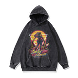 Men Hoodie Hip Hop Distressed Cartoon Printed Casual Hooded Sweater