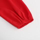 Women Date Dress Sexy V-neck Bubble Lantern Sleeve Pleated Skirt
