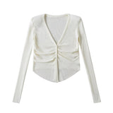 Women Tops Spring/Summer Knitted Tops V-neck T-shirt