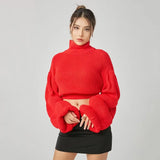 Women Sweater Knitwear Autumn and Winter Turtleneck Puff Sleeve Thick Thread Sweater Loose Long Sleeve Sweater Top