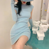 Women Maxi Dress Autumn Winter Sexy Hip Knitwear Dress Woolen Skirt