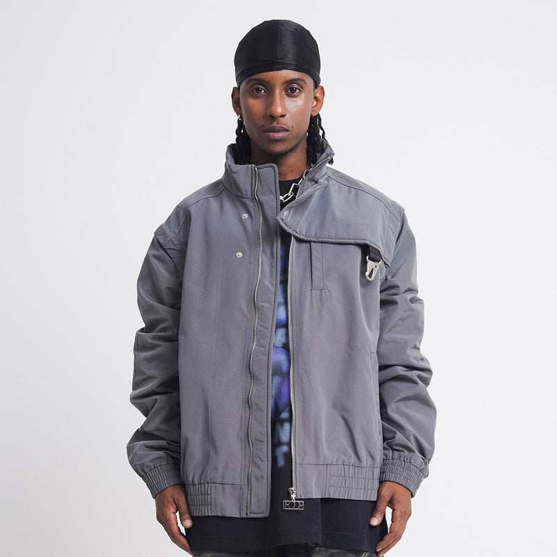 Men Jacket Coat Cotton Jacket Men's Fashion Brand Loose Sleeves Detachable Two-Way Wear Casual Stand Collar Cotton Jacket
