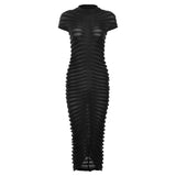 Women Dresses Autumn Short Sleeve Long Skirt Sexy Slim Knit Dress (Bla0420)