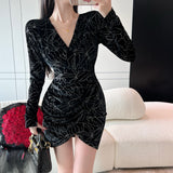 Women Maxi Dress Autumn Winter Sexy V-neck Dress