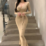 Women Dresses V-neck Cross Lace-up Dress