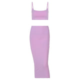 Women Dresses Fall Spaghetti-Strap Camisole Top Sexy Casual Skirt Suit Two-Piece Set (Bla0420)