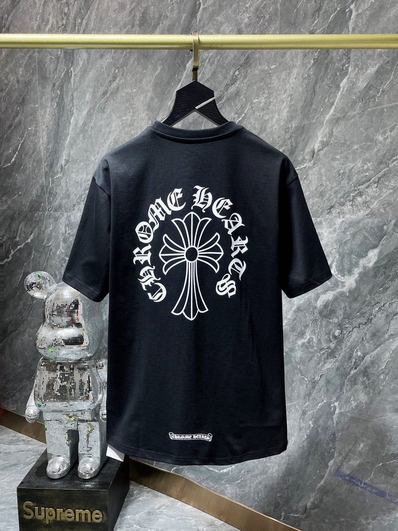 CHH Chrome Hearts T Shirts Letter Collar Letter Large Long Cross Short Sleeve T-shirt
