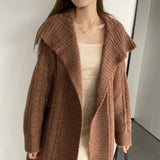 Women Cardigan Sweater Autumn Sweater Coat Lapel Loose Long Sweater W2353