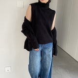 Women Knitted Two-Piece Set Turtleneck Vest Cardigan Knitted Two-Piece X3050