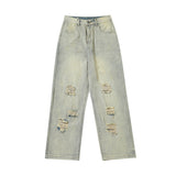 Men Jeans Washed Jeans Loose Slim Trousers