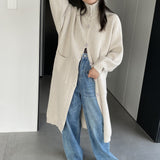 Women Cardigan Sweater Autumn Turtleneck Sweater Long Cardigan Coat Loose Button Woolen Skirt A2215