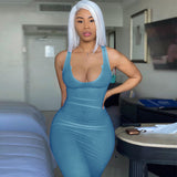Women Dresses Sexy Dress Summer Sexy U Collar Sleeveless Slim Fit Skirt