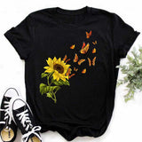 Maycaur Women's T-shirt Casual Kawaii Sunflower Butterfly