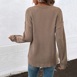 Women Knitted Sweater Autumn and Winter Long Sleeve Solid Color and V-neck Sweater
