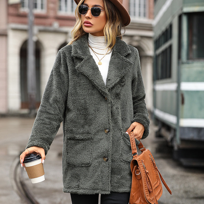 Women Trench Coat Autumn Loose Mercerized Double-Sided Velvet Casual Long Coat