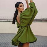 Women Dress Sexy Backless Lantern Sleeve Dress