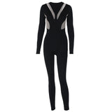 Women Jumpsuit Winter Sexy Mesh Slim Fit Long-Sleeve Zipper Jumpsuit