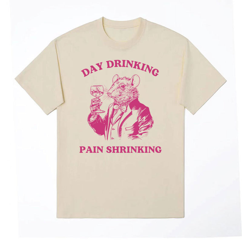 Day Drinking Pain Shrinking Vintage Rat Drawing T Shirt