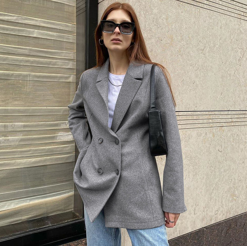 Women Trench Coat Autumn and Winter Gray Simple