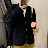 Women Knitted Cardigan V-neck Sweater Women Large Loose Pockets