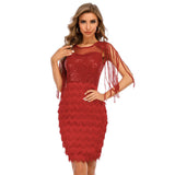 Women's Evening Gown Sexy Tassel Stitching Sequins Dress Dress