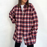 Women Trench Coat Winter Loose Plaid Long Sleeve Shirt Casual Coat