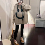 Women Knitwear Autumn and Winter Smiley Hooded Sweater Loose Pullover