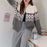 Women Knitwear Fall and Winter Lapels Sweater Loose Retro Cardigan