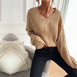 Women Knitted Sweater Autumn and Winter Long Sleeve Solid Color Loose Sweater