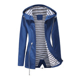 Women's Trench Coat Long-Sleeved Waterproof Mid-Length Trench Coat Women's Hooded Striped Raincoat