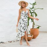 Women Date Dress Summer Sexy Suspender Dress Irregular Pattern Print Dress