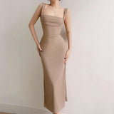 Women Dresses Knitted Sexy Backless Spaghetti Straps Dress Long Dress