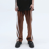 Men Sweatpants Striped Patchwork Casual Pants Zipper Slit Gold Velvet Trousers