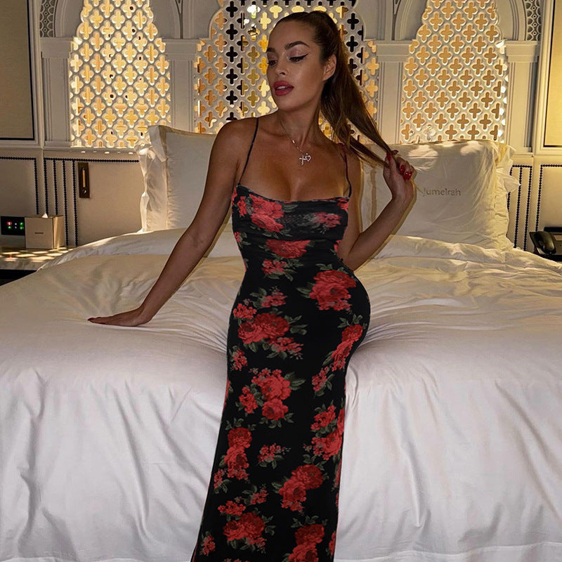 Women Dresses Summer Sexy Slim Fit Long Dress Backless Sling Dress
