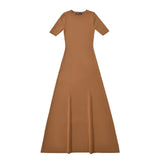 Women Dresses Summer round Neck Half Sleeve Dress Knitted Dress (Xds0414)