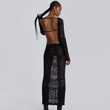 Women Dresses Spring Sexy Backless Hollow out Long Sleeve Dress