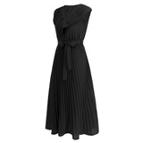 Women Date Dress Chiffon Pleated Dress Slim Fit Elegant Solid Color V-neck Dress
