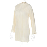 Women Dresses Autumn Striped Slim Fit round Neck Long Sleeves Sheath Dress