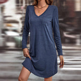 Women Dress Autumn and Winter Leisure V-neck Long-Sleeve Dress