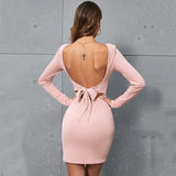 Women Dress Spring and Summer Sexy Backless Slim Fit Sheath Long Sleeve Knitted Dress