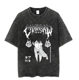 2024 Vintage Washed Tshirts Chainsaw Woman Anime T Shirt