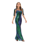 Women Evening Gown Sexy Retro Green Sequins Dress Evening Dress