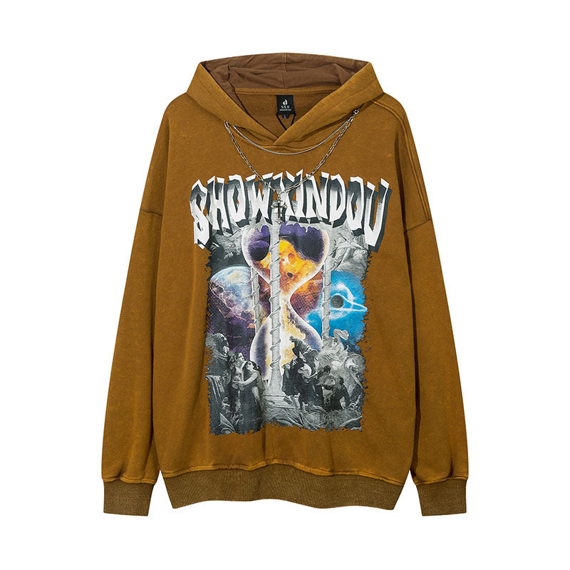 Men Hoodie Autumn Winter Retro Distressed Hooded Sweater