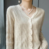 Women Knitwear Spring and Autumn Retro Twist V-neck Sweater Loose Knitted Cardigan