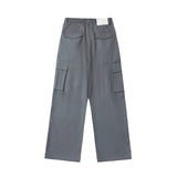 Men Sweatpants Solid Color Multi-Pocket Cargo Pants Men's Casual Loose Straight-Leg Wide-Leg Pants