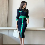 Women Maxi Dress Fall/Winter Slim Single-Breasted Knitted Dress Sweater