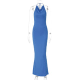 Women Dresses Sexy Backless Hollow Split Dress